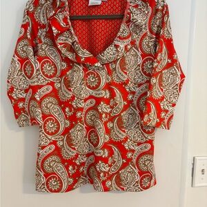 NWOT.Never worn.Excellent condition. Gretchen Scott Design Red/tan paisley top.